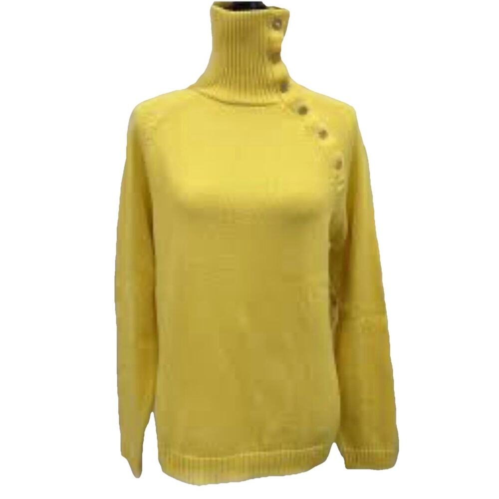Lauren Ralph LaurenYellow Mock Turtle Neck Sweater Sz M Gold Snap Neck Preppy